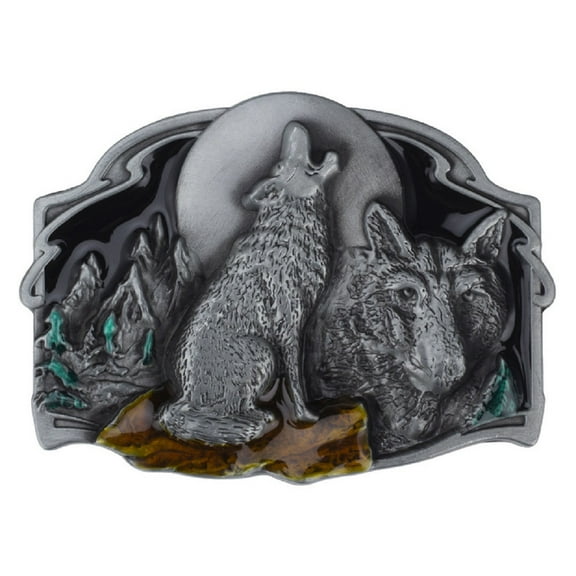 Longcreek Wolf Belt Buckle for Men, Norse Viking Wolf Head Belt Buckle, Howling Wolf Moon Belt Buckle, Punk Wolf Animal Belt Buckle, Western Cowboy Belt Buckle, Vintage Punk Rock Belt Buckle