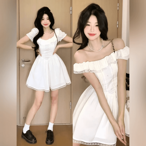 2024 Lu Hua clothing：Light up your stunning moment High Quality French Style White Dress Women‘s Summer 2024 New Collection Waist Princess Fluffy Short Dress Vestidos Streetweartzw LUHU