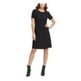 thumbnail image 3 of DKNY Womens Black Ruched Gathered Zippered Short Sleeve Jewel Neck Above The Knee Fit + Flare Dress XL, 3 of 4