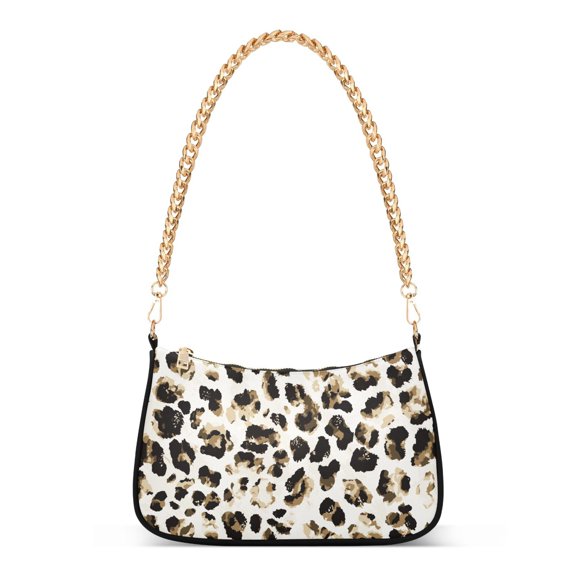 Brown Leopard Print Cheetah Womens Chain Shoulder Bag Tote Handbag Clutch Hobo Purse with Zipper for Travel Casual
