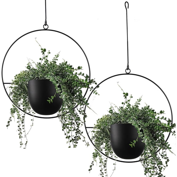 2 Pcs Hanging Planters for Indoor and Outdoor Plants with Hooks and Chains, Metal Modern Wall Ceiling Planter Hangers Minimalist Flower Pot Holder Basket for Home Decor(Black)