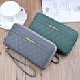 thumbnail image 2 of Bolso de mano largo con doble cremallera para mujer, moderno, a cuadros, de gran capacidad, con doble monedero, para teléfono móvil, 2 of 5