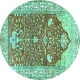 thumbnail image 1 of Ahgly Company Machine Washable Indoor Round Animal Turquoise Blue Traditional Area Rugs, 5' Round, 1 of 4