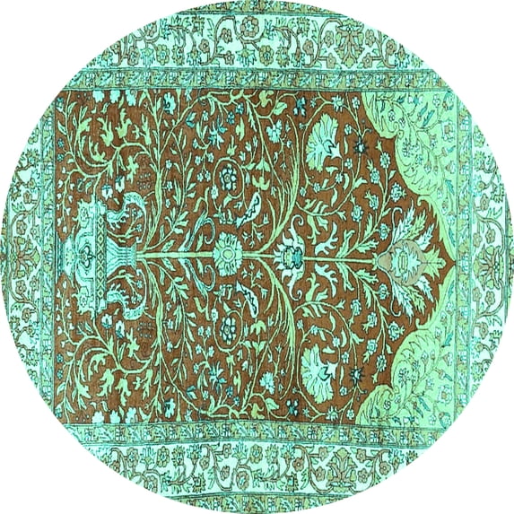 Ahgly Company Machine Washable Indoor Round Animal Turquoise Blue Traditional Area Rugs, 5' Round