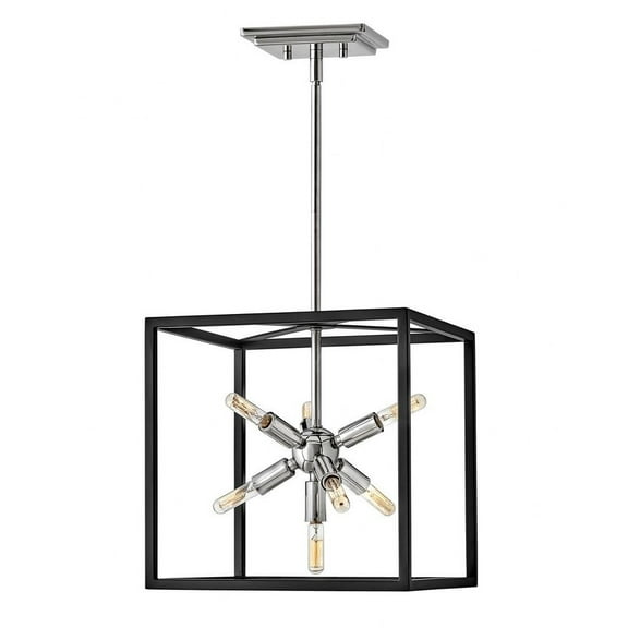 7 Light Small Convertible Pendant In Transitional And Modern And Mid-Century Modern Style-14 Inches Tall And 13 Inches Wide-Black/Polished Nickel