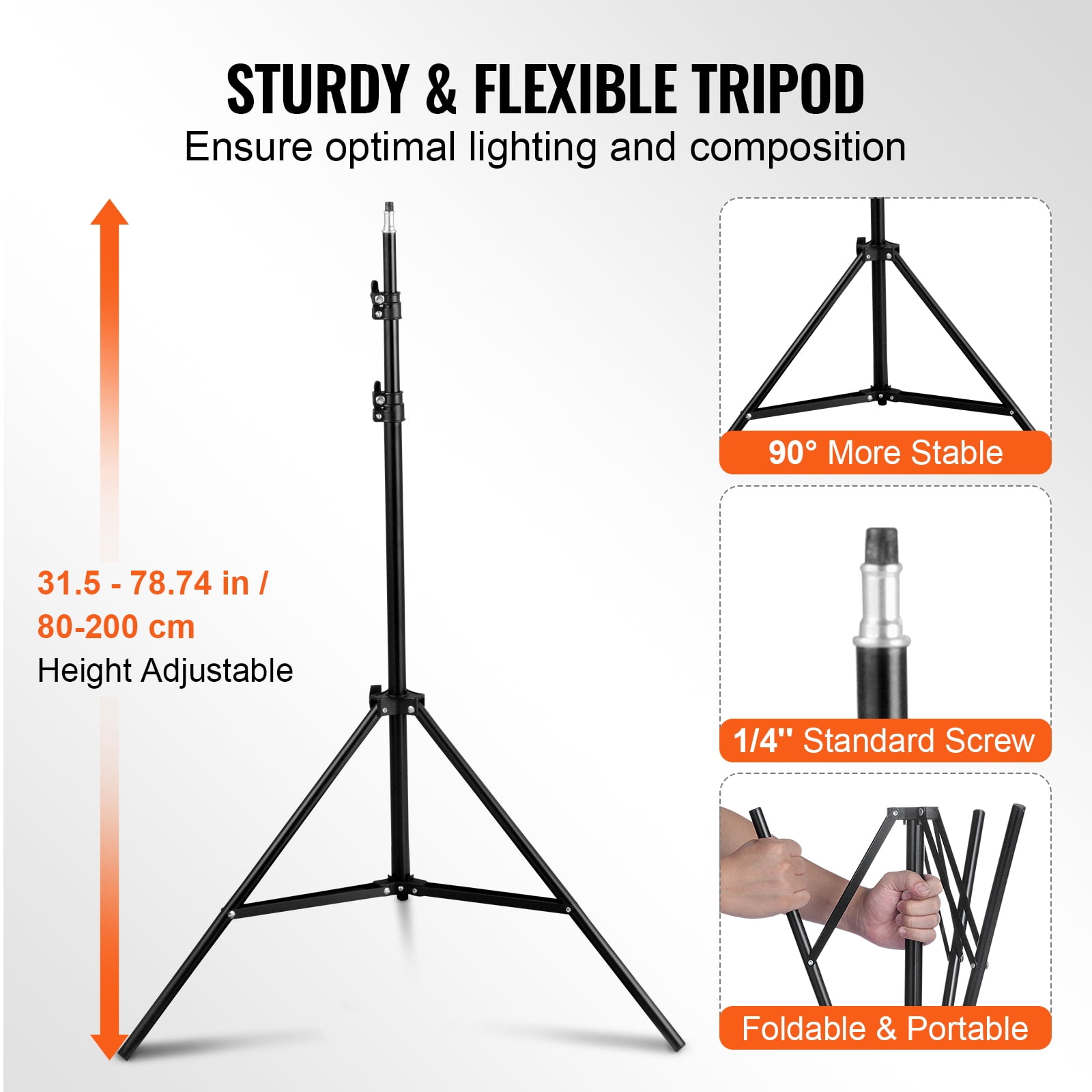 VEVOR Softbox Lighting Kit, 24" x 24", Professional Softbox with 30W 5500K LED Bulbs, Close to Natural Daylight,Adjustable Tripod Stand, Studio Lights for Photography,Vedio Recording, Live Streaming