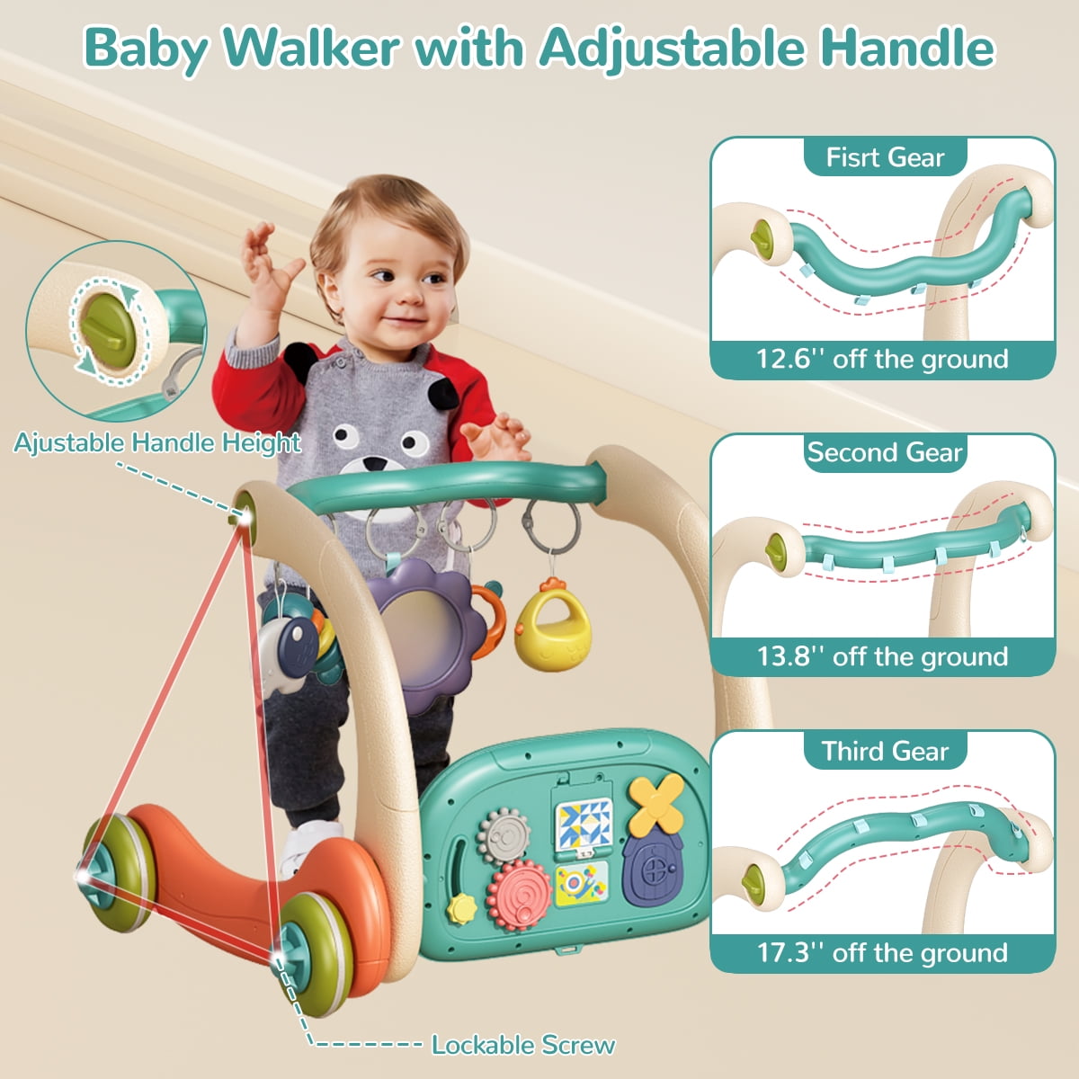 Fisca 3 in 1 Baby Gym Play Mat, Baby Activity Play Mat with Play Piano, Baby Play Gym with 5 Learning Sensory, Baby Learning Walkers & Tummy Time Mat for for 0-24 Months Infant