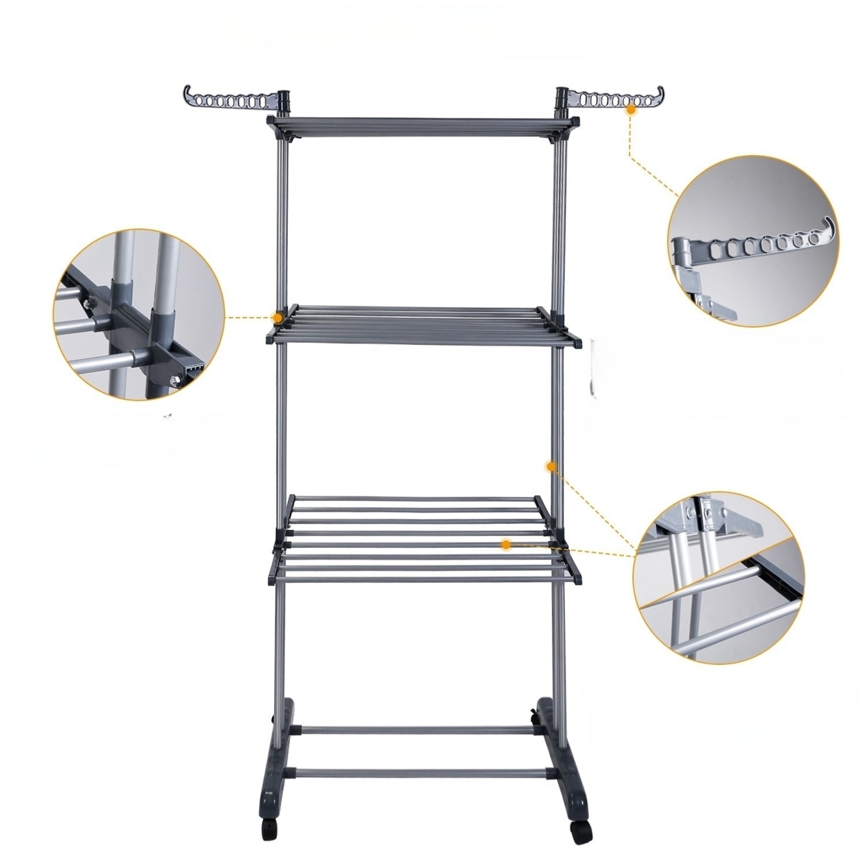 Clothes Drying Rack Rolling Collapsible Laundry Dryer Hanger Stand Rail