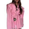 thumbnail image 2 of Chaqueta de Traje de Mujer de Larga con Solapa, Estilo -Otoño, con Cinturón en la Cintura y Hombreras. Rosa L, 2 of 8
