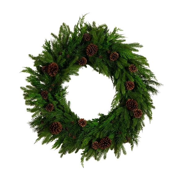 Nearly Natural Norfolk Mixed Pine with Pinecones Artificial Christmas Wreath - 30" - Unlit