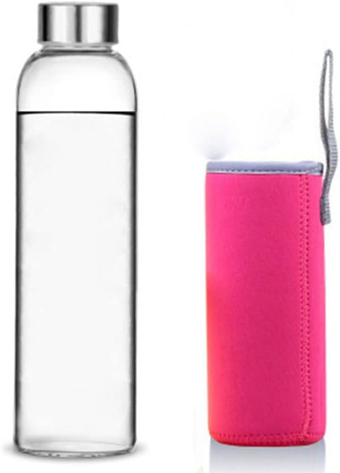 Glass Water Bottle, 360ml/420/550ml Sport Bottle with Stainless Steel Lid and Protective Bag for to Go Travel Gym Home (Green, 420ml)
