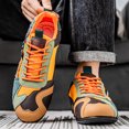 thumbnail image 2 of Rokment Retro Color Block Low Top Fashion Sneakers for Men Casual Breathabe Mesh Leather Patchwork Lace up Walking Tennis Flat Skate Shoes Orange Size 9, 2 of 5