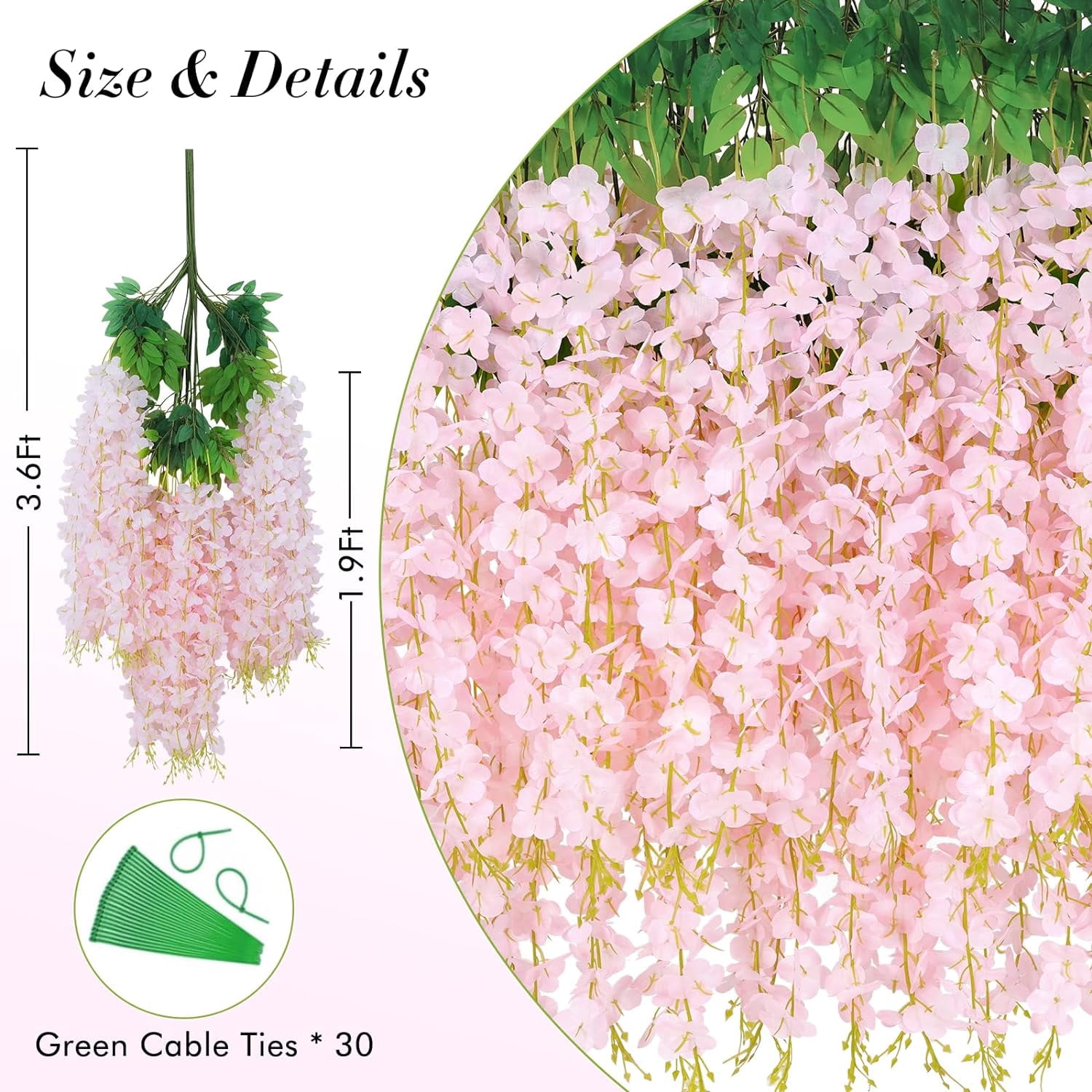 Wisteria Hanging Flowers, 3.6 Feet/Pcs Pink Wisteria Artificial Flowers, Fake Wisteria Flowers Garland, Hanging Wisteria Vines for Bedroom Wedding Home Party Wall Decoration