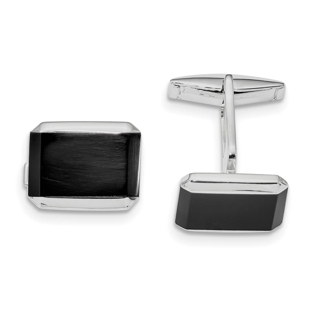 925 Sterling Silver Rectangle Onyx Cuff Links Link Collar Stay For Dad Mens For Him