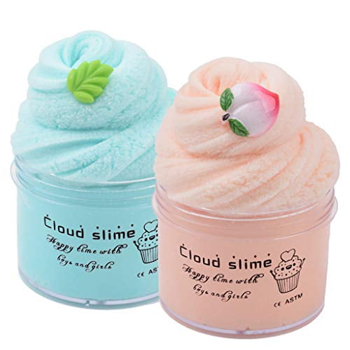 Stretchy and Non Sticky DIY Sludge Toy Coud Slime for Kids 4 Pack Fruit Theme Fluffy Butter Slime Kit with Yellow Color Lemon Slime and Pineapple Slime Fruit Peach and Watermelon Charm Super Soft 