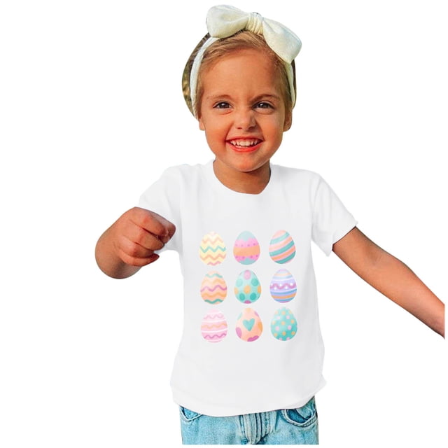 Meichang T-Shirt pour Enfants 3-14 Ans pour Garçons Filles Manches Courtes T-Shirts Nouveauté Oeufs de Pâques T-Shirts Colorés Ados Col Rond Chemises Mode Hauts Jour de Pâques Vacances