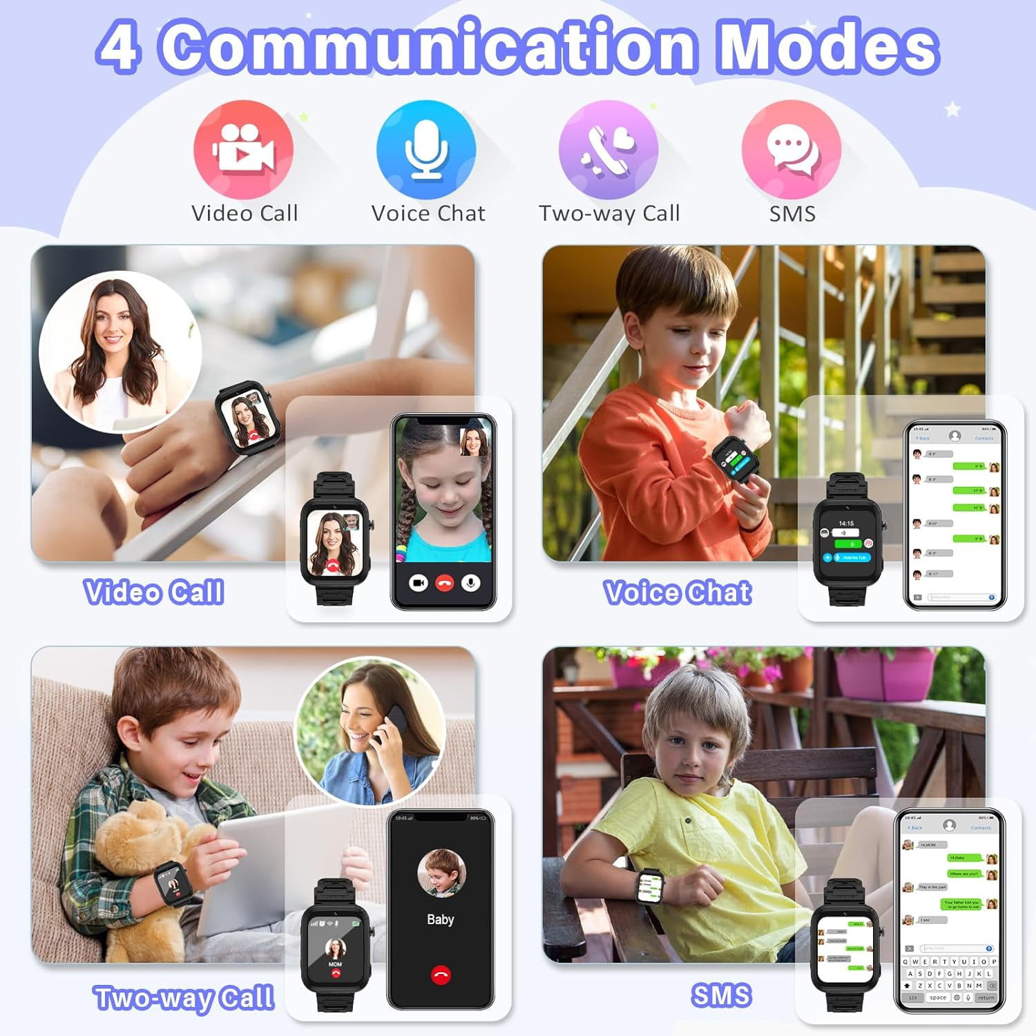 SHANNA 4G Kids Smartwatch (GPS) 1.83 inch Black Case with Sports Band