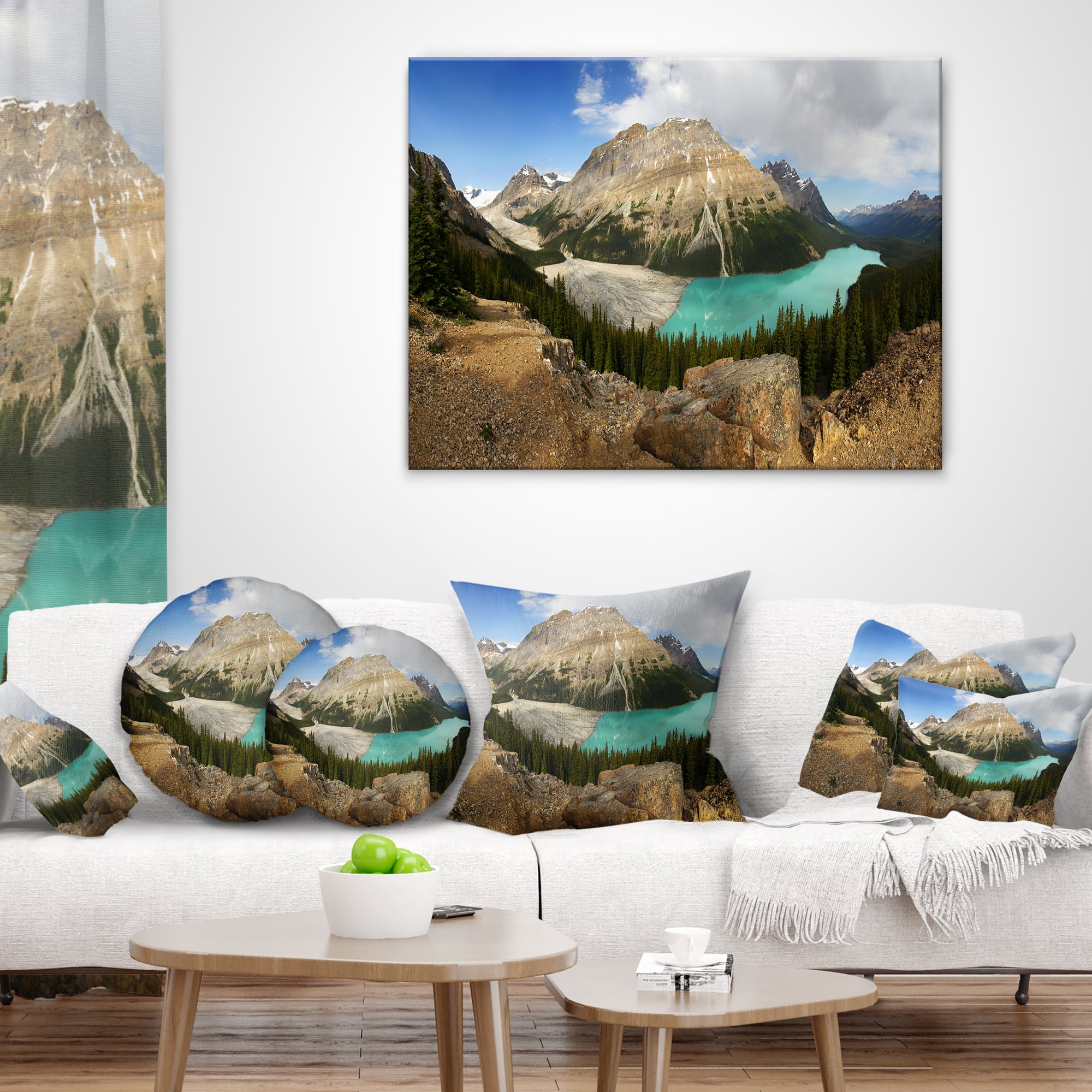 Designart Peyto Lake Glacial Panorama - Landscape Printed Throw Pillow - 16x16