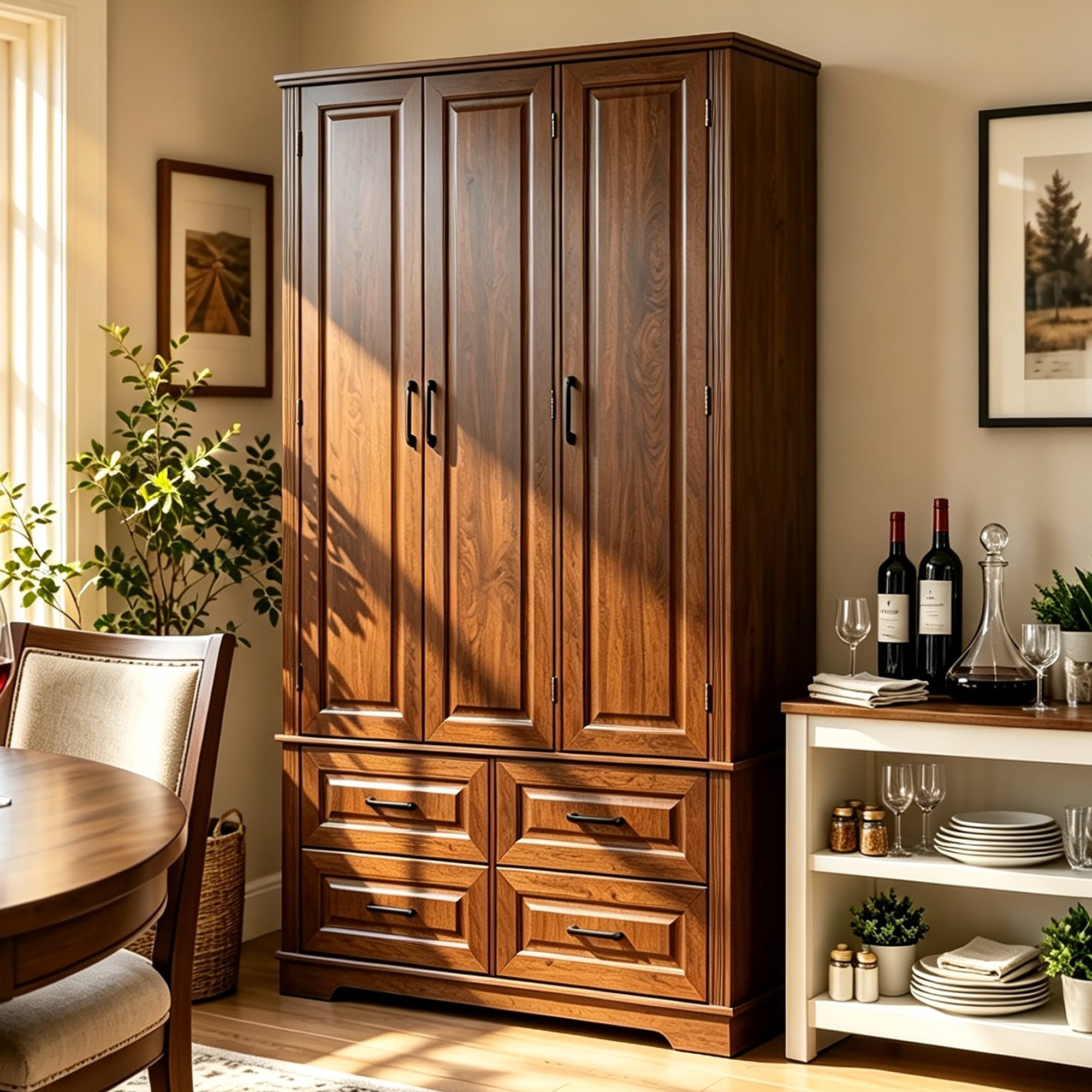 GARITIN 72 Inch Kitchen Pantry Cabinet with 3 Pull Out Trays, Farmhouse Embossed Wood Grain Storage Cabinet with 5 Door Racks, Freestanding Cupboard for Kitchen Dining Room, Walnut Brown