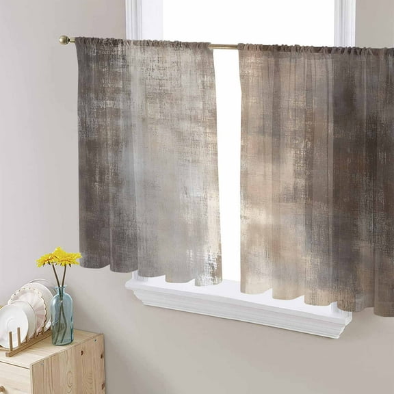 Brown Ombre Sheer Curtains 54 Inches Length 2 Panels Set, Window Sheer Curtains for Living Room/Bedroom, Modern Abstract Oil Painting Art Light Filtering Rod Pocket Curtain 52'' x 54'' x 2