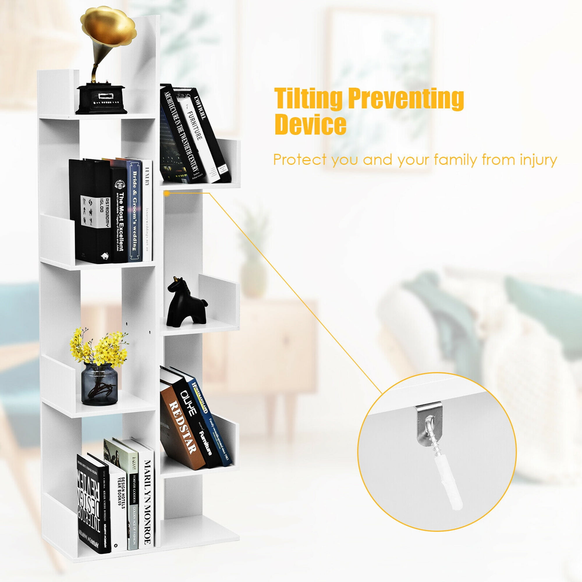 Gymax 8 Shelf Bookcase, White