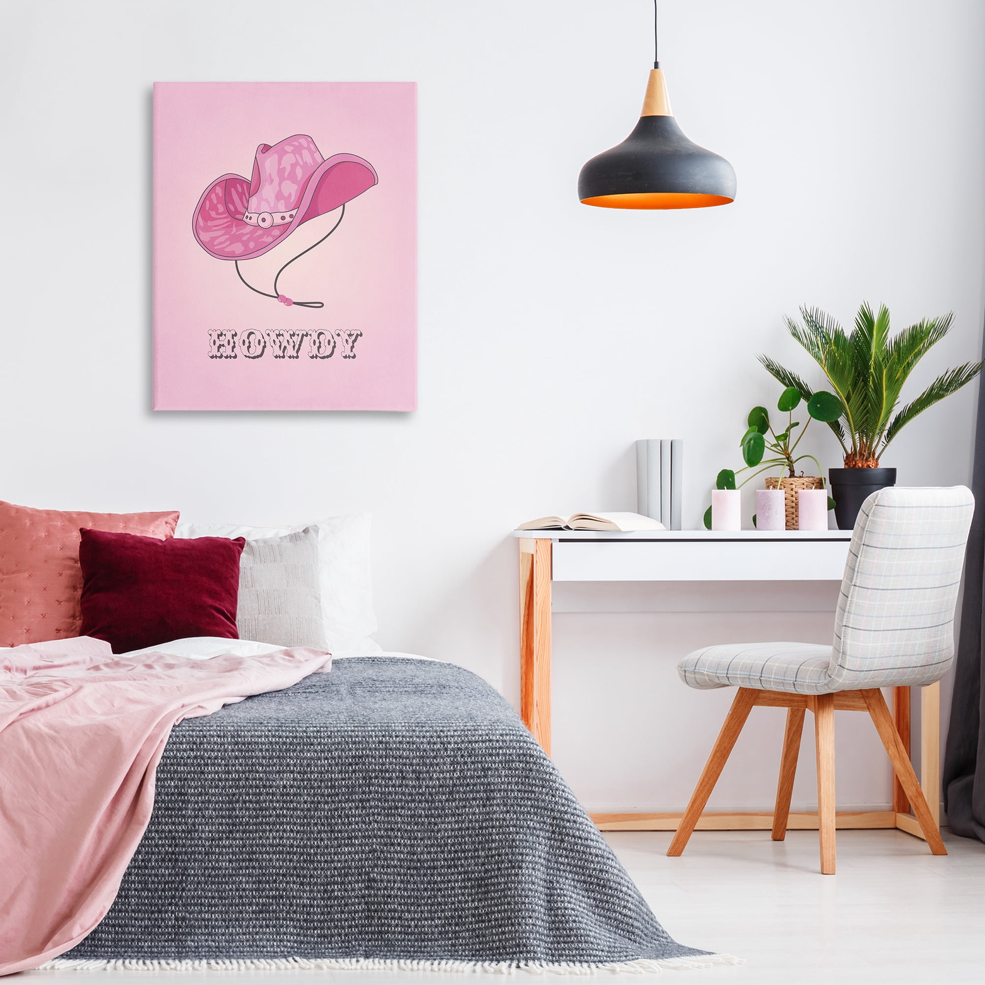 Stupell Industries Howdy Pink Cowgirl Hat Entertainment Painting Wrapped Canvas Art Print Wall Art, 30 x 40
