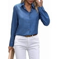 thumbnail image 2 of Camisas con Botones para Mujer, Blusas de Larga, Blusas Casuales Lisas para Oficina y Trabajo Azul Vaquero XL, 2 of 7