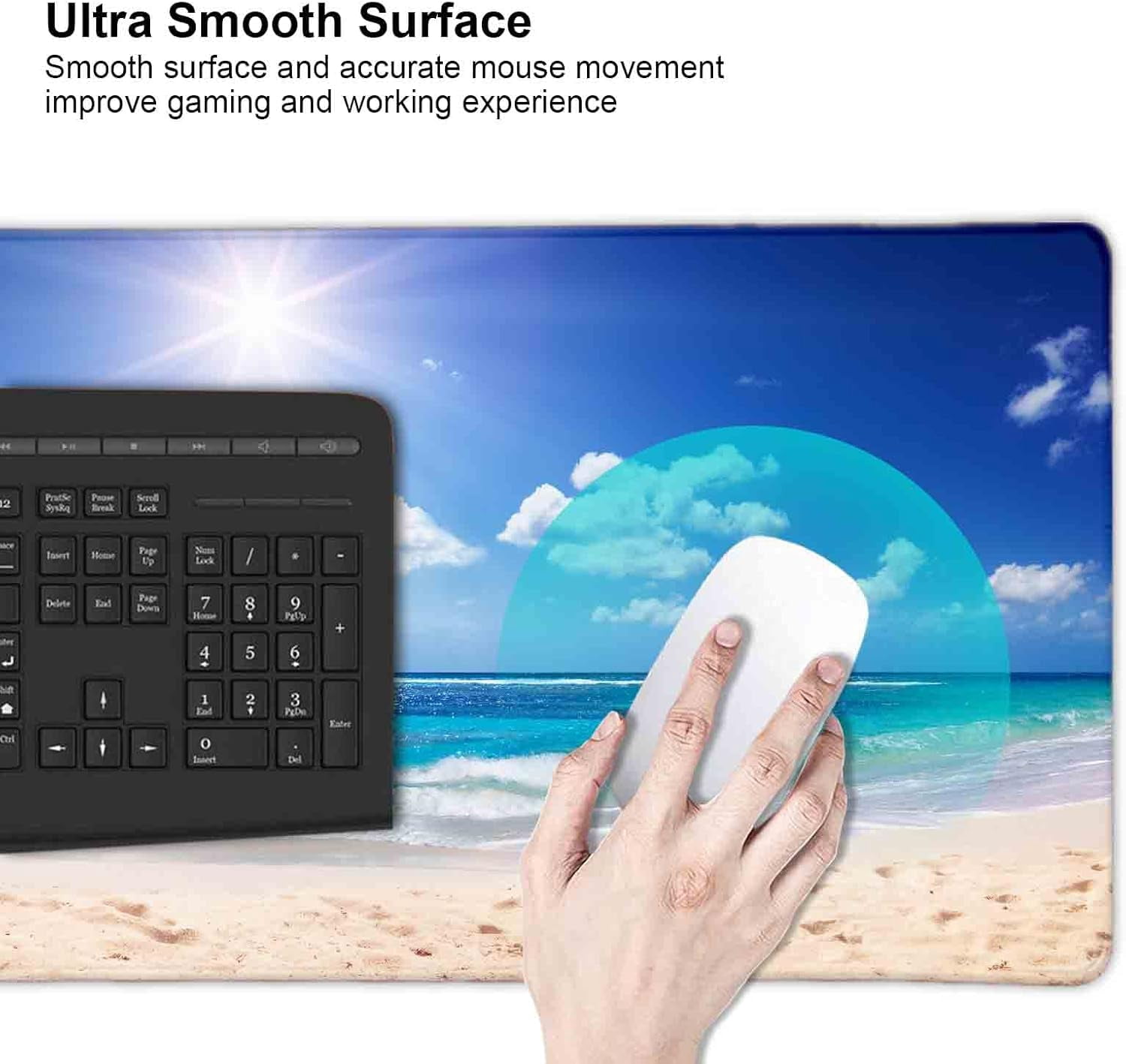 Sun Beach Mouse Pad Blue Glitter XXL Large Mouse Pad with AntiSlip Rubber Base, Perfect for Full Desk Coverage, Add a Sparkling Touch to Your Gaming or Office Setup