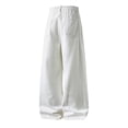 thumbnail image 4 of Ticikt Women Baggy Jeans Mid-Low Waist Boyfriend Streetwear Vintage Jeans Wide Leg Denim Pants,Color:White,Size:3XL, 4 of 5