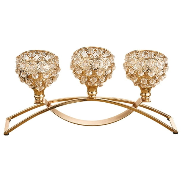 Candelabro de cristal de estilo europeo de 3 brazos para bodas y Navidad. Oro