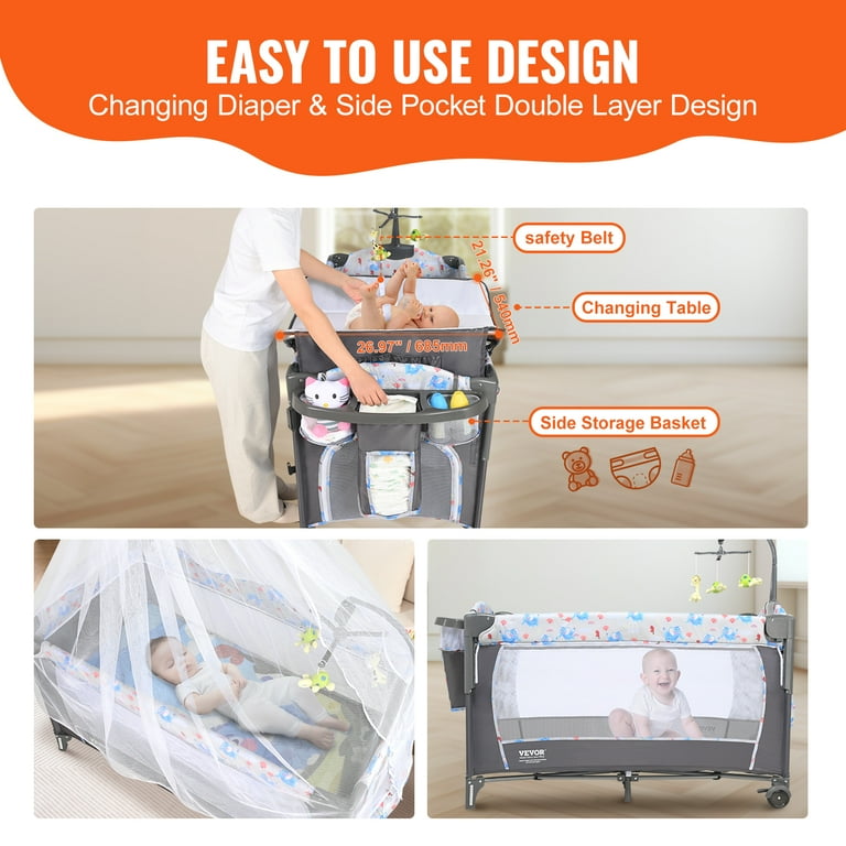 KFFKFF Baby Bassinet Bedside Crib 12-Level Height Adjustable