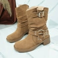 thumbnail image 6 of Women's Ankle Boots Casual Winter Chunky Heel Square Toe Solid Color with Belt Buckle Suitable for Outdoor and Indoor Styling, 6 of 9