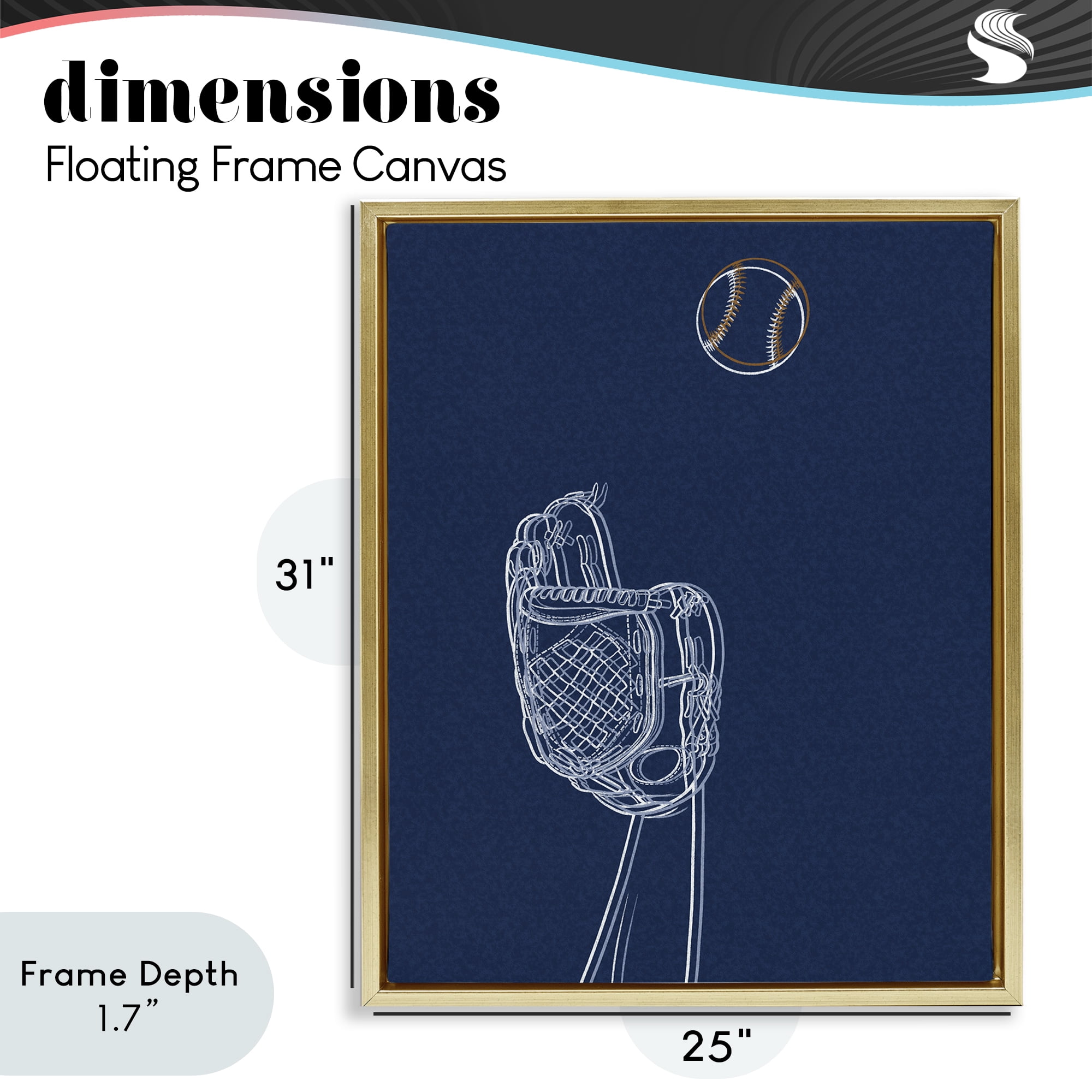 Stupell Industries Baseball Lines Contour Gold Framed Floater Canvas Wall Art, design by Marcus Prime