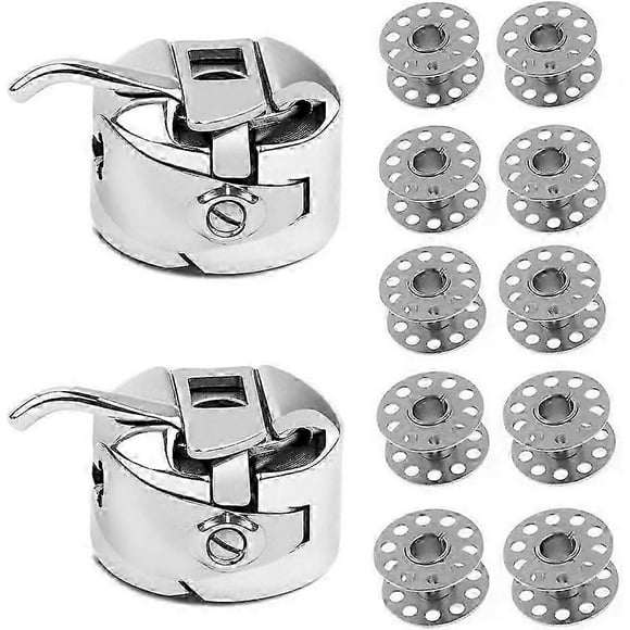 Juego de 10 bobinas metálicas para máquina de coser + 2 portabobinas para Toyota, Brother, Janome, Elna, Bernina y Singer. p202411261064