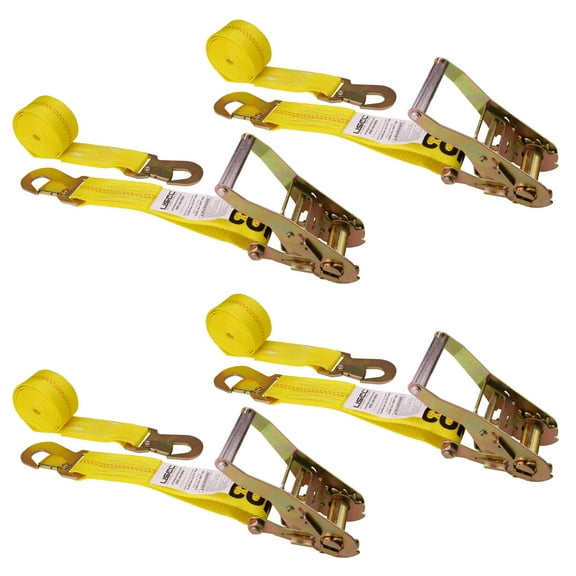 2" x 12' Yellow Ratchet Strap w/ Short Wide Ratchet & Flat Snap Hook