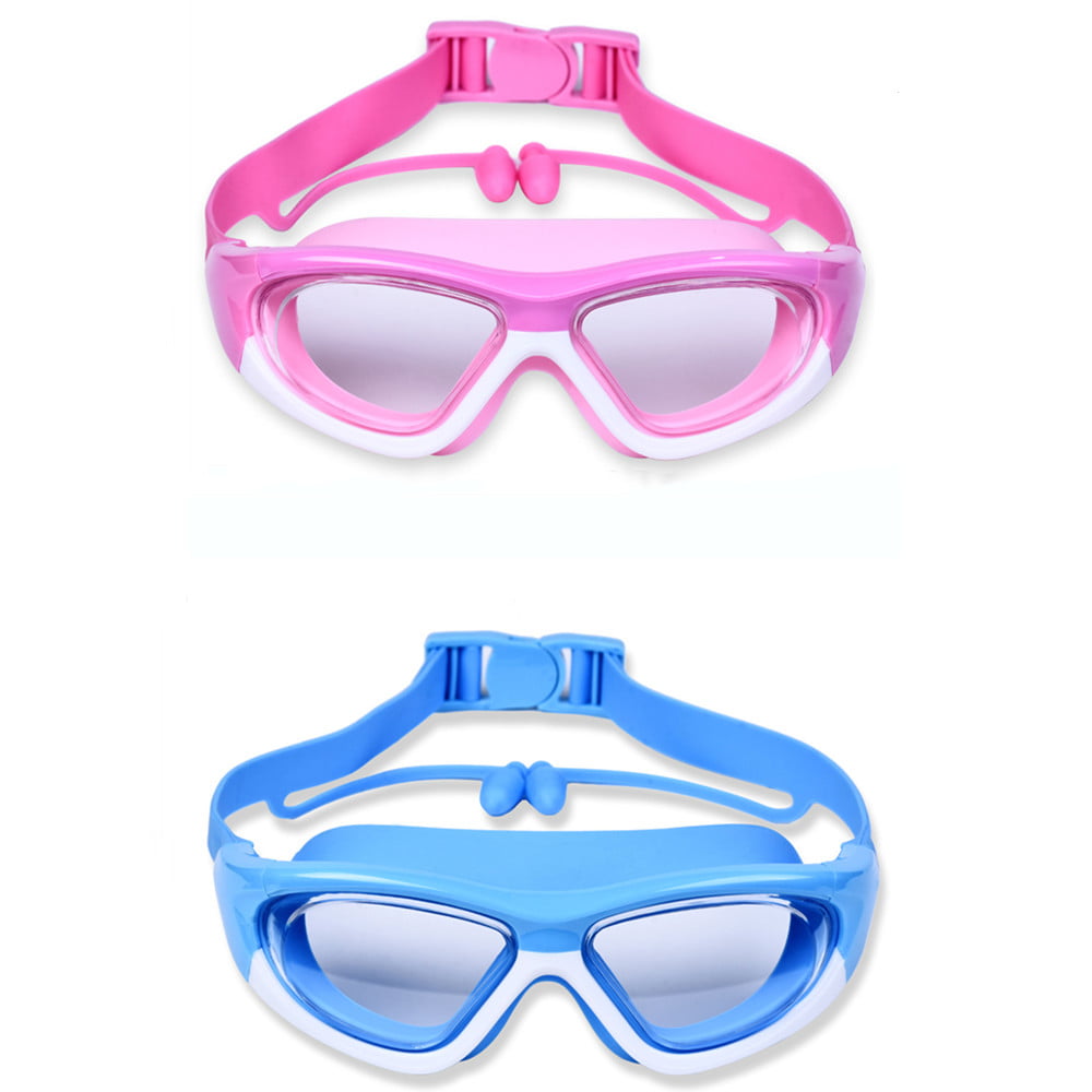 UV Protection Ear Plugs Kids Swimming Goggles Pack of 2 Waterproof Nose Clip Swim Goggles for Kids Children and Early Teens from 3 to 15 Years Old Anti-Fog 