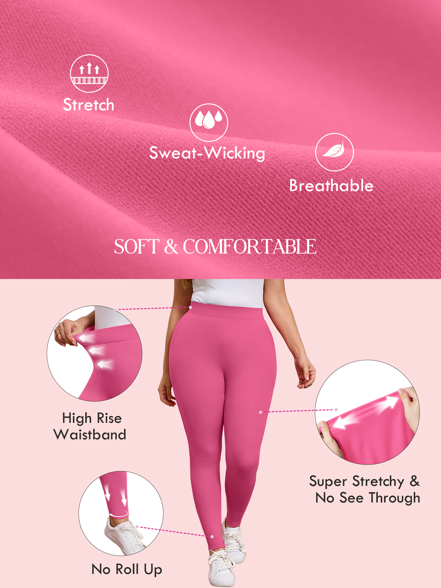 SHOWMALL Women's Plus Size High Waist Yoga Leggings Tummy Control photo 6