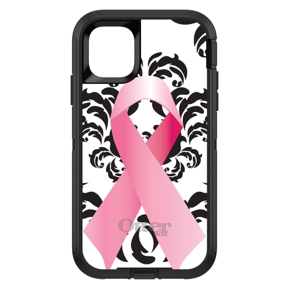 DistinctInk OtterBox Defender Custom Case for Apple iPhone 15 (6.1" Screen) - Breast Cancer Awareness - Shockproof Protection