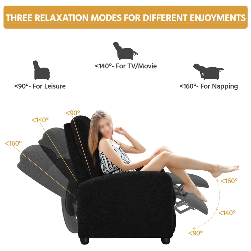 Yaheetech Modern Upholstered Boucle Recliner Chair with Pocket Springs, Black