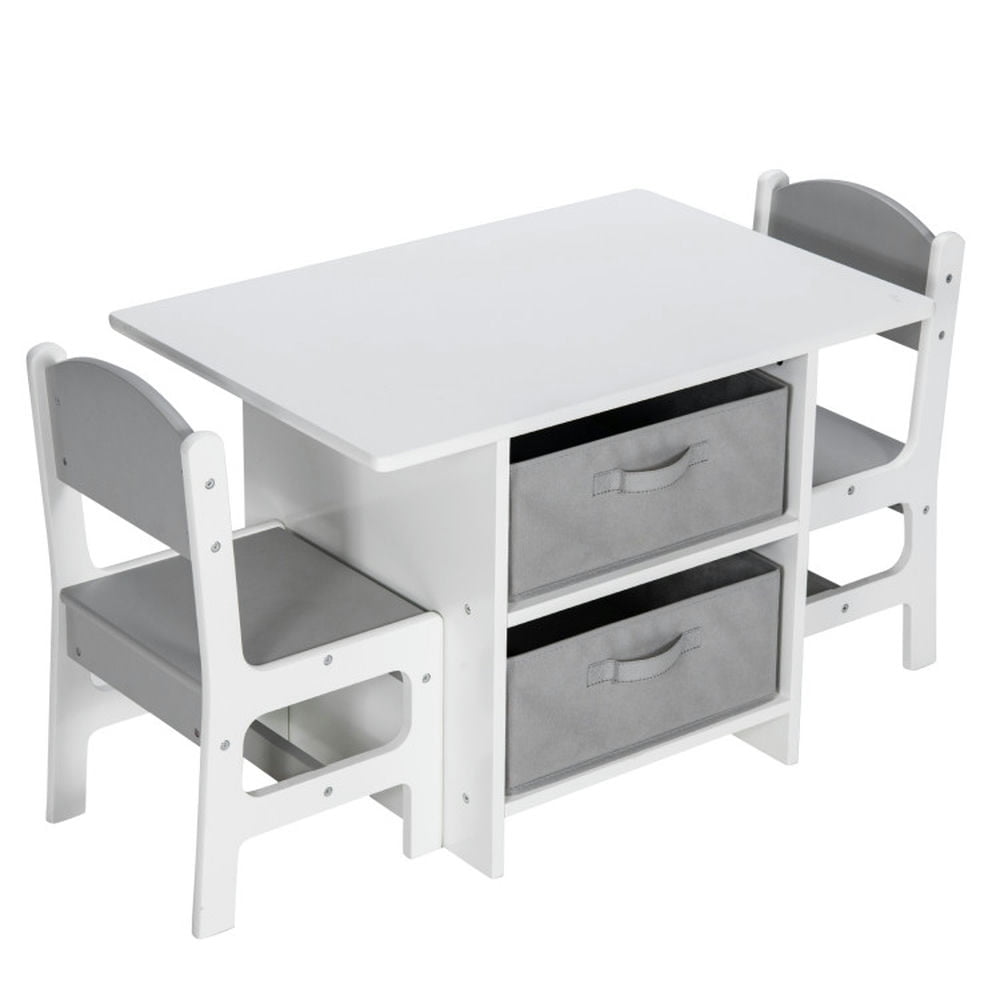 Spaco Wooden Kids Table and Chairs with Storage Baskets Puzzle, Toddler Table and Chair Set for Arts & Crafts, Snack Time, Homeschooling, Homework