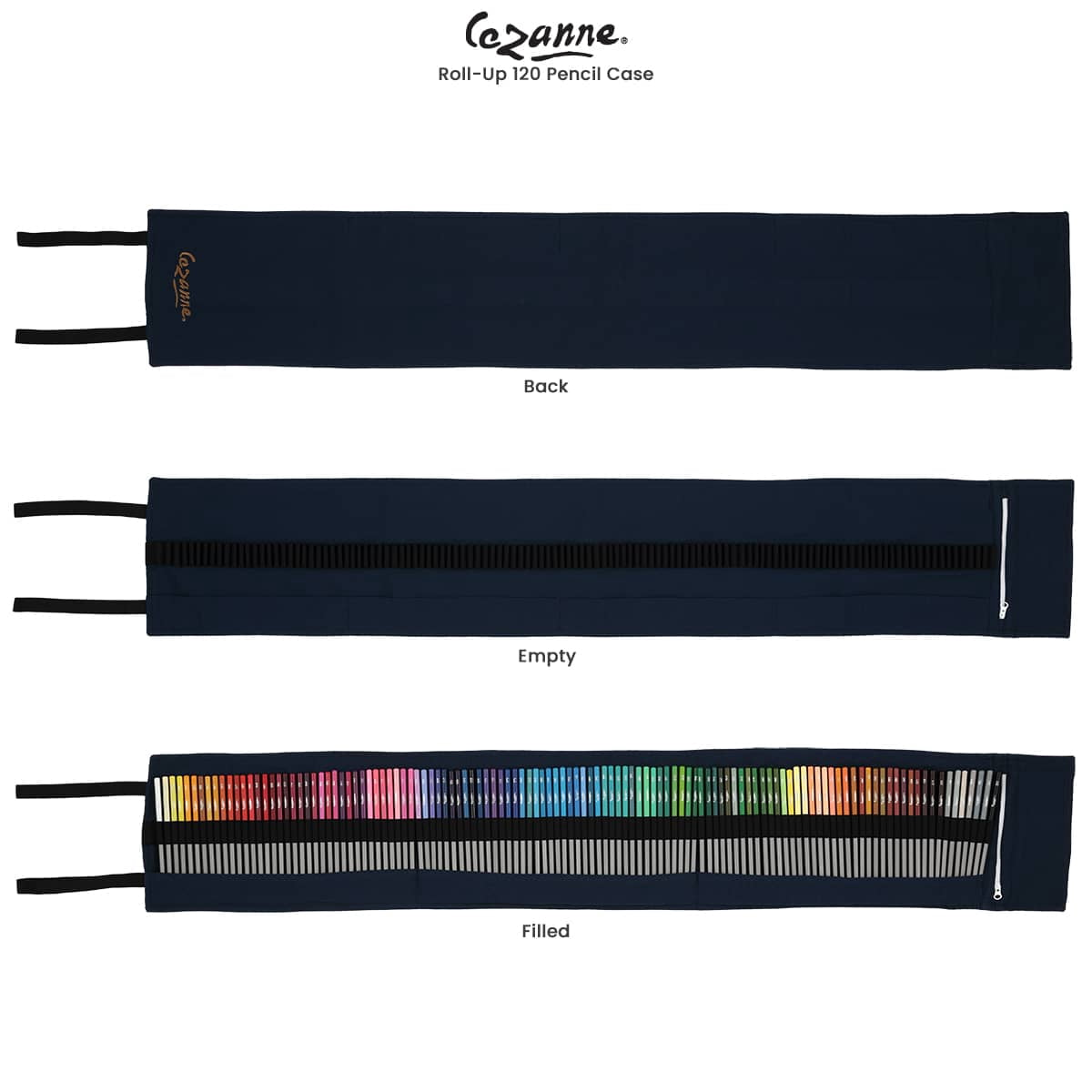 Cezanne Artist Pencil Case - Durable Blue Cotton Canvas Roll-Up Travel Art Case w/ Zipper Art Pouch for Artists, Professionals - Lightweight, Portable Organization- up to 120 Colored Pencils