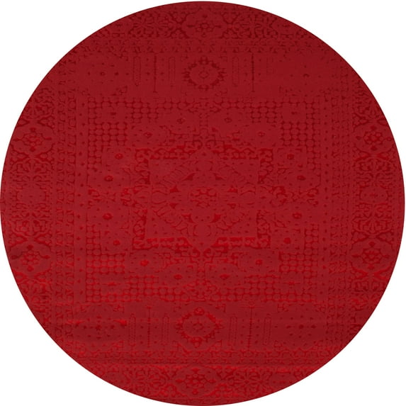Ahgly Company Machine Washable Indoor Round Contemporary Ferrari Red Area Rugs, 7' Round