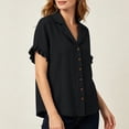 thumbnail image 6 of SAFUNY Women's Button Down Shirt Button Closure Collared Neck Short Sleeve Summer Style For All Day Wear Black L, 6 of 8