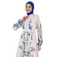 thumbnail image 3 of Beige - Blue - Floral - Button Collar - Unlined - Modest Dress - Refka, 3 of 5