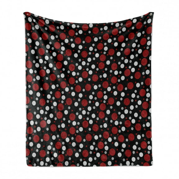 Abstract Soft Flannel Fleece Throw Blanket, Retro 60s 70s Cartoon Snow Like Polka Dots Circles Rounds, Cozy Plush for Indoor and Outdoor Use, 70" x 90", Pale Grey Burgundy, by Ambesonne