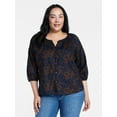 thumbnail image 2 of Time and Tru Women's Cotton Button Front Blouse with ¾ Length Sleeves, Sizes XS-XXXL, 2 of 6