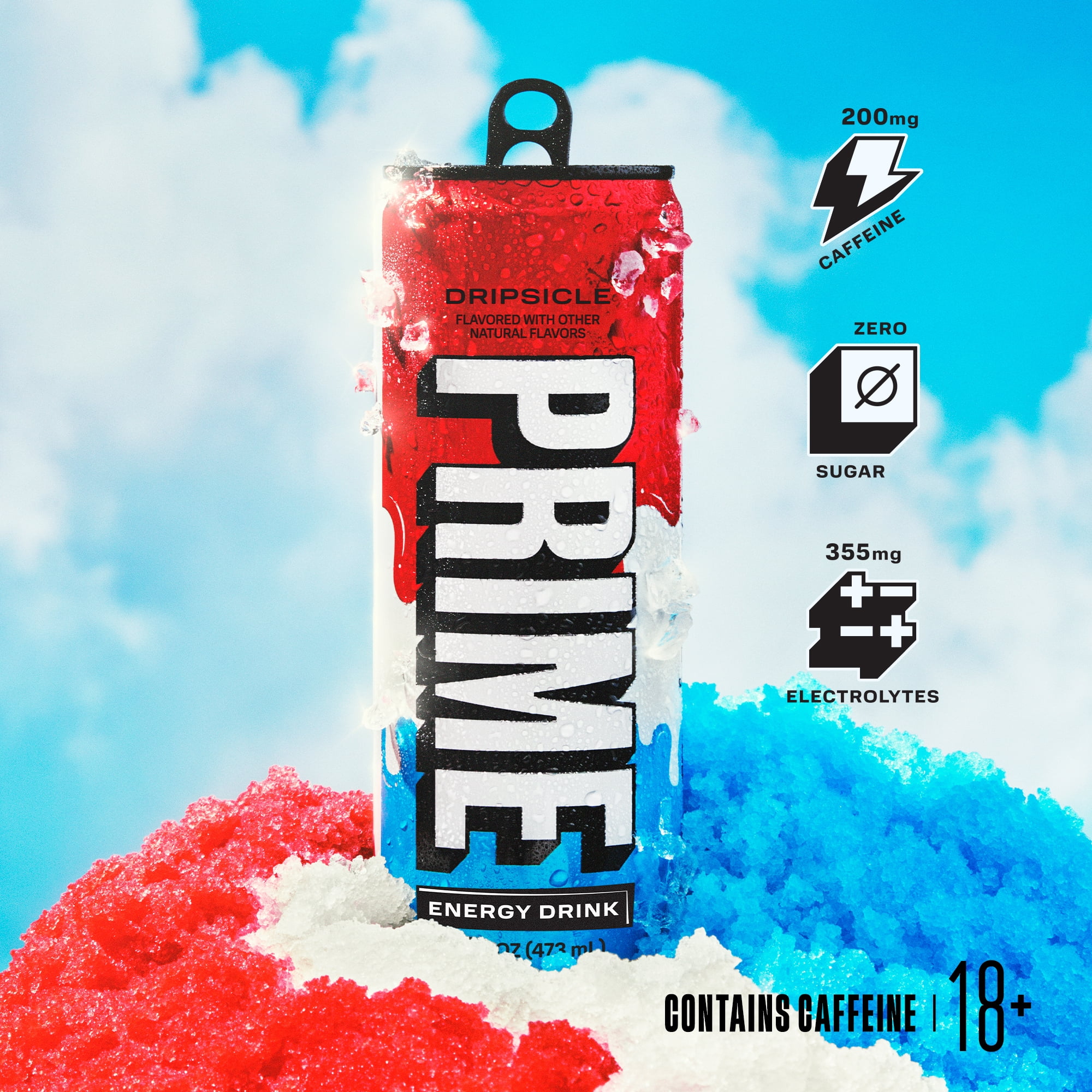 (5 pack) Prime Energy Sugar Free Energy Drink, Dripsicle 16oz Can