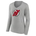 thumbnail image 2 of Women's Heather Gray New Jersey Devils Primary Logo Team Long Sleeve V-Neck T-Shirt, 2 of 3