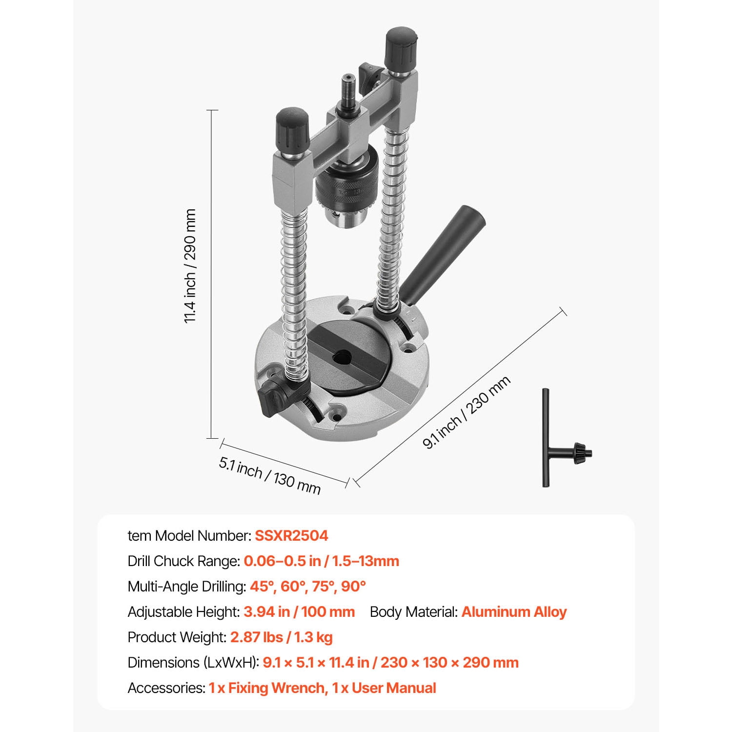 KFFKFF Portable Drill Guide, Multi-Angle Precision Drilling Jig Attachment, Aluminum Alloy, Large Handle, Mounting Holes