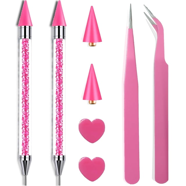 Juego de herramientas para recoger diamantes de imitación Yaoociy Pink, 2 bolígrafos de cera y 2 pin